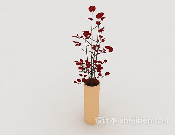 免费红色盆景盆栽3d模型下载
