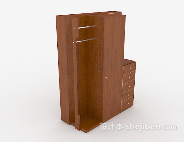 免费棕色实木衣柜3d模型下载