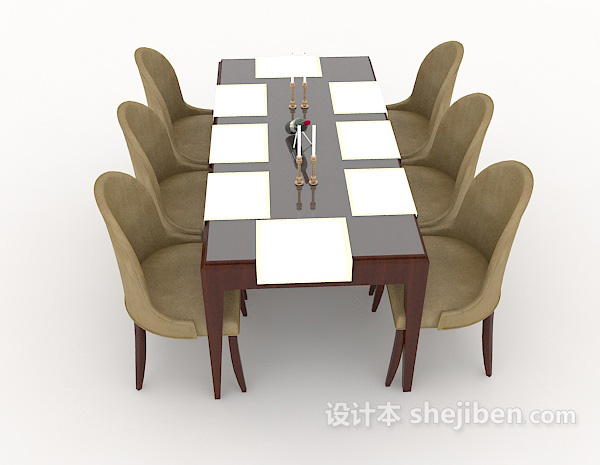 东南亚风格简约大方六人餐桌3d模型下载