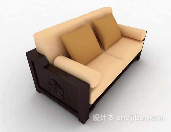 设计本中式风格家居双人沙发3d模型下载
