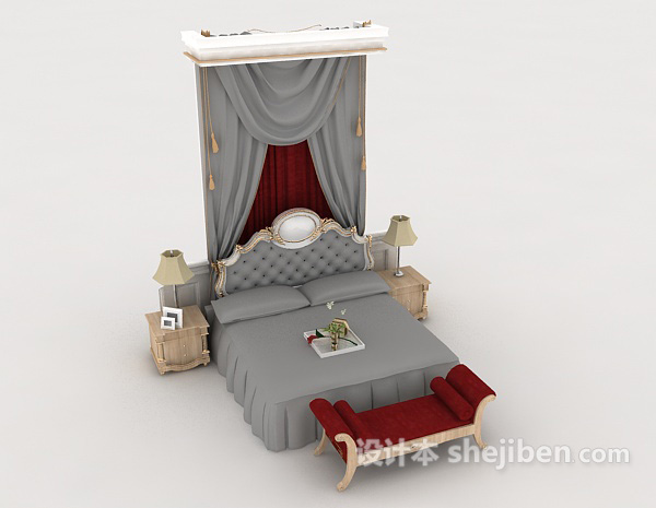 免费欧式家居双人床3d模型下载