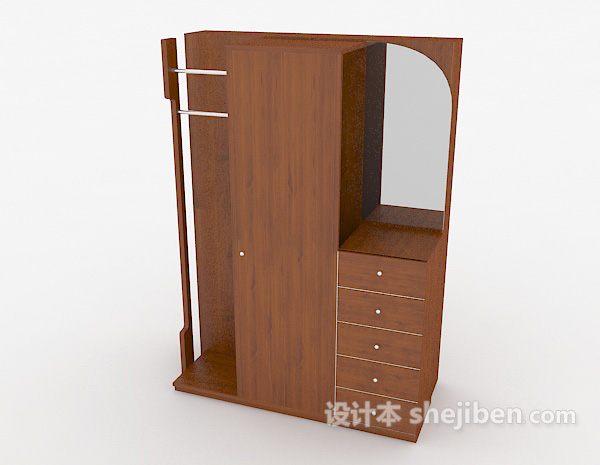 设计本棕色实木衣柜3d模型下载