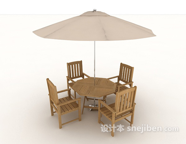 设计本海滩休闲实木桌椅3d模型下载