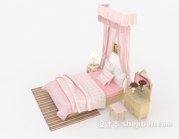 设计本现代粉色单人床3d模型下载