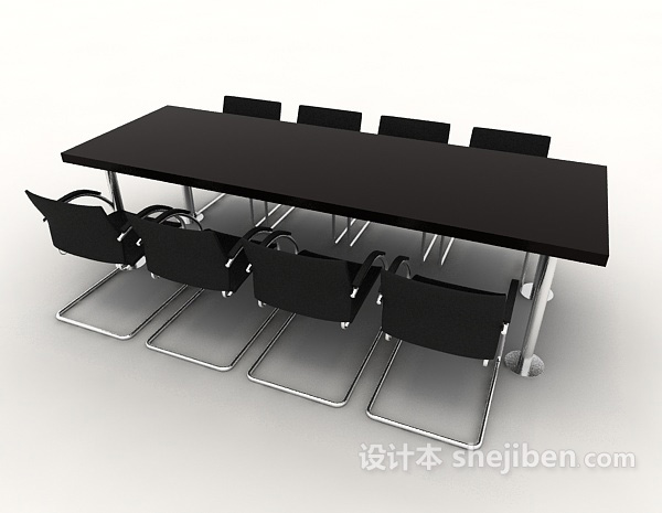 设计本黑色实木桌椅3d模型下载