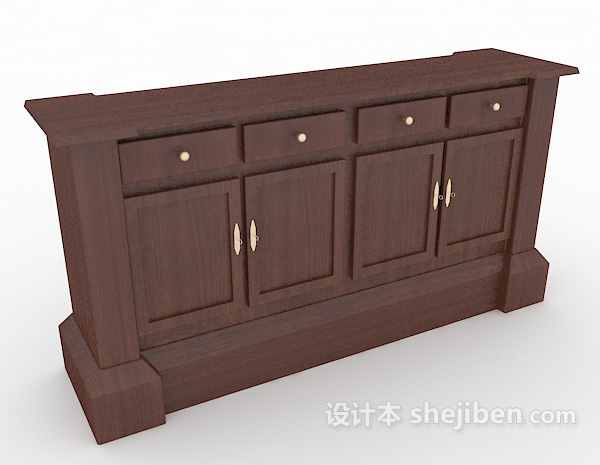 棕色欧式实木边柜3d模型下载