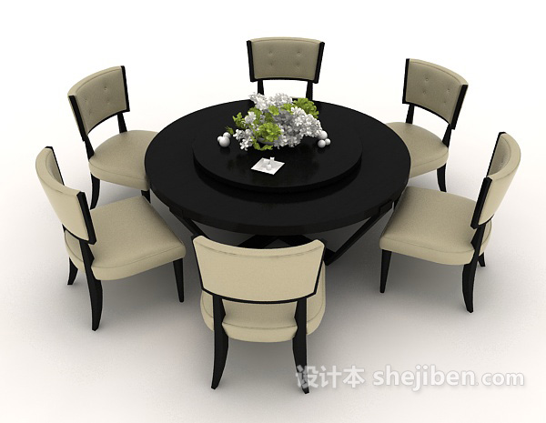 设计本简约六人餐桌3d模型下载