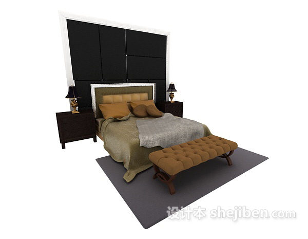 免费简约现代家居双人床3d模型下载