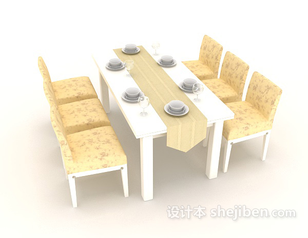 地中海风格浅色六人餐桌3d模型下载