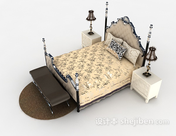 设计本古典欧式双人床3d模型下载