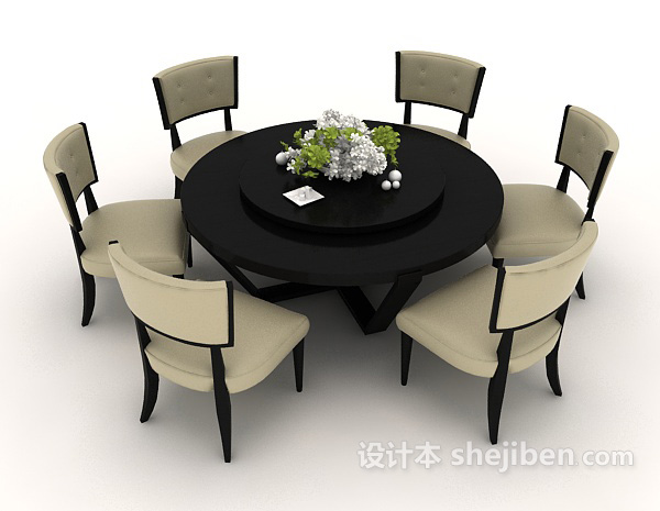 免费简约六人餐桌3d模型下载