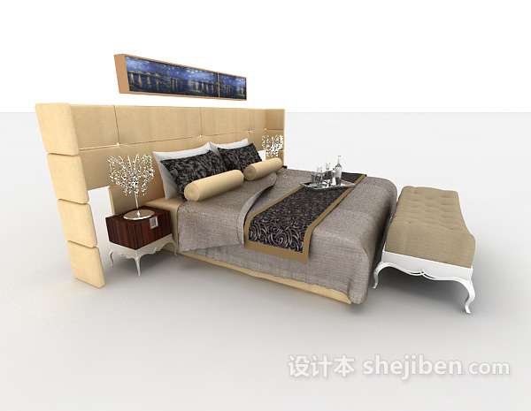 设计本简约欧式双人床3d模型下载