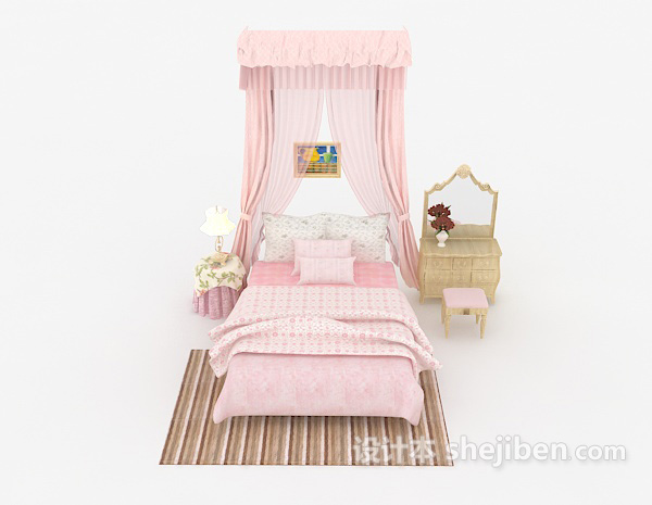 现代风格现代粉色单人床3d模型下载