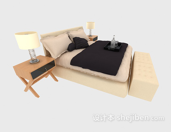设计本现代分格家居双人床3d模型下载