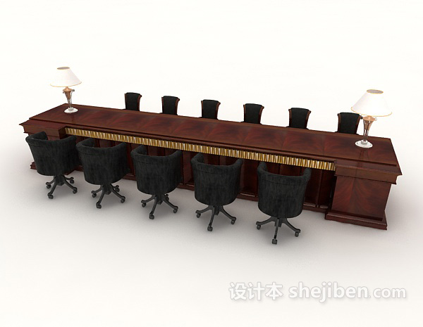欧式风格高级会议桌椅组合3d模型下载
