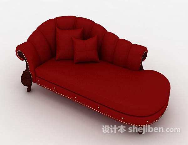 大红欧式贵妃椅3d模型下载