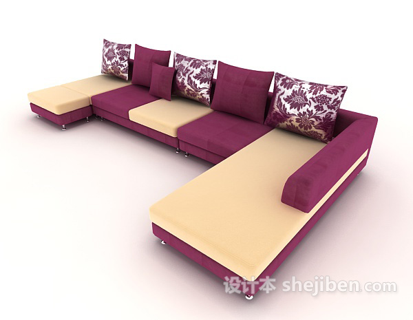 玫红色多人沙发3d模型下载