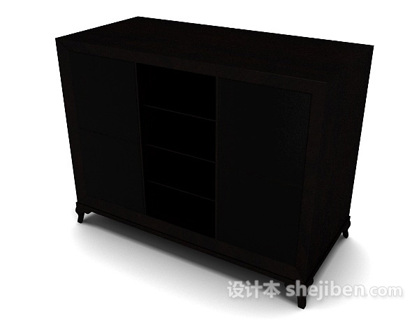 免费黑色实木衣柜3d模型下载
