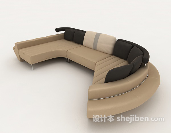 现代皮质多人沙发3d模型下载
