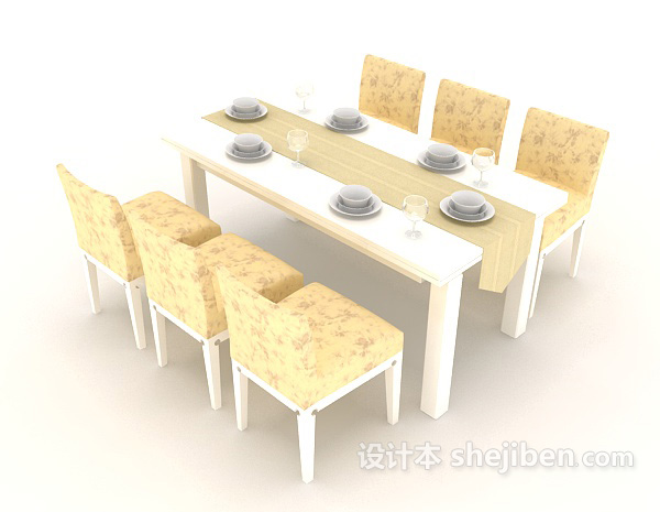 免费浅色六人餐桌3d模型下载