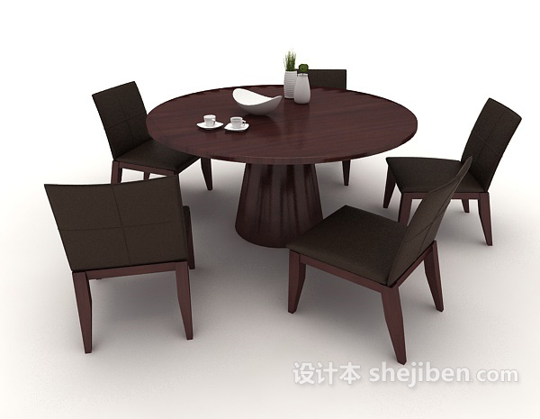 现代风格实木现代桌椅组合3d模型下载