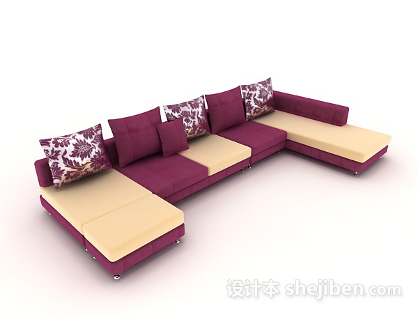 设计本玫红色多人沙发3d模型下载