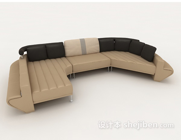 免费现代皮质多人沙发3d模型下载