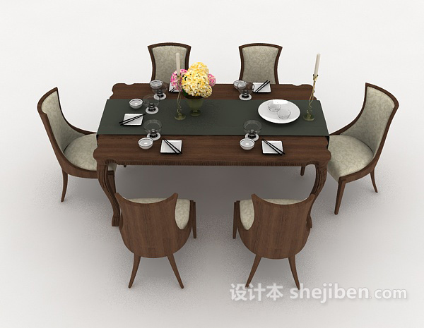 东南亚风格简约家居餐桌餐椅3d模型下载