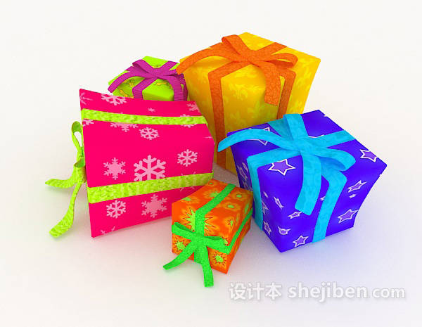 免费多彩礼物盒3d模型下载