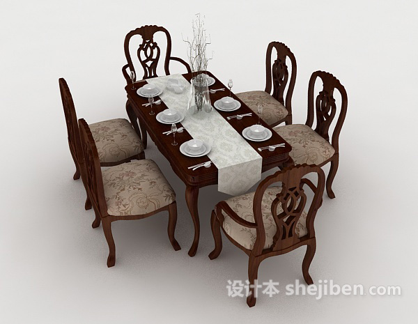 设计本欧式高档实木桌椅组合3d模型下载