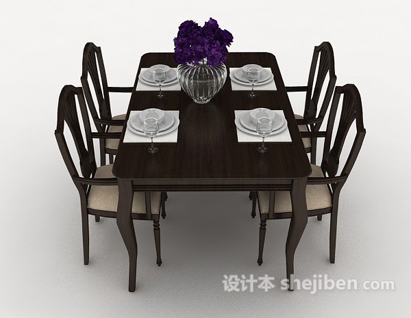 设计本黑色简欧桌椅组合3d模型下载