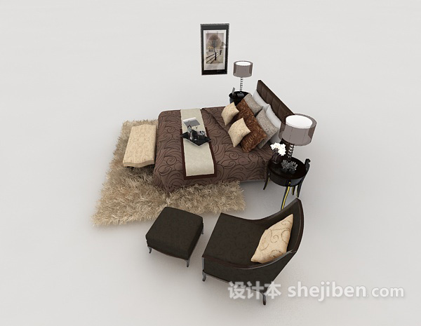 设计本现代卧室双人床3d模型下载