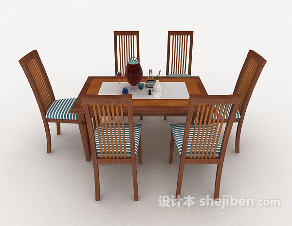 设计本实木现代家居桌椅组合3d模型下载