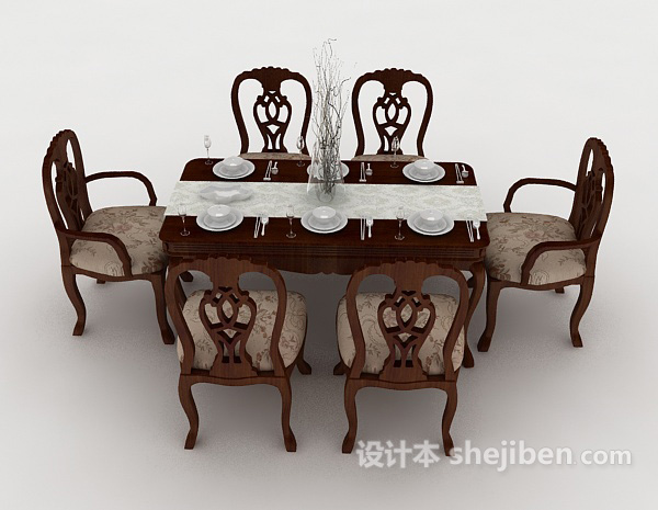 欧式风格欧式高档实木桌椅组合3d模型下载