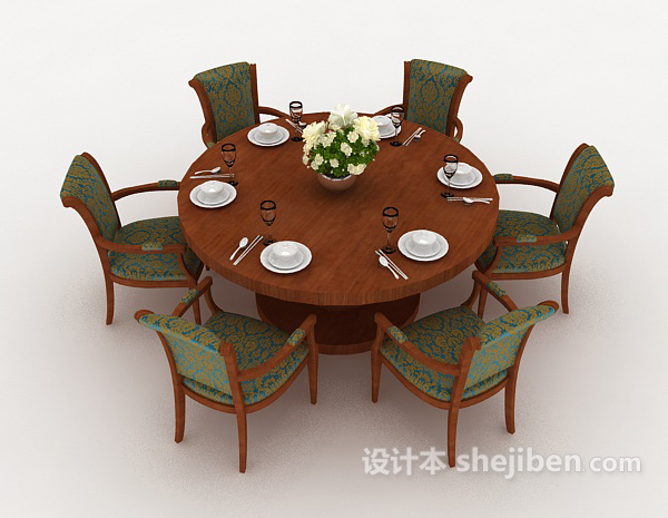 地中海风格地中海家居桌椅组合3d模型下载