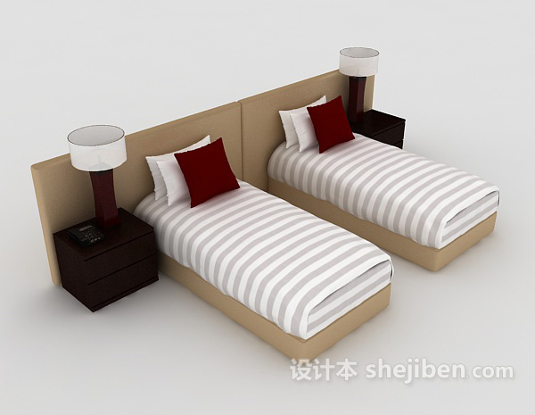简约单人床3d模型下载