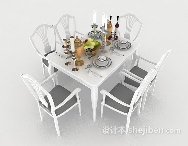 白色简欧风格餐桌3d模型下载