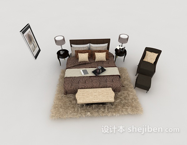 现代风格现代卧室双人床3d模型下载