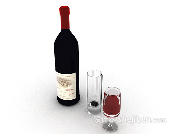 现代风格红酒、玻璃杯3d模型下载