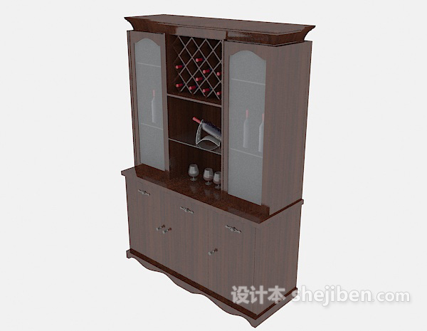 设计本简欧实木酒柜3d模型下载