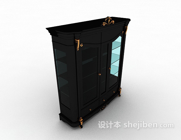 设计本黑色实木展示柜3d模型下载