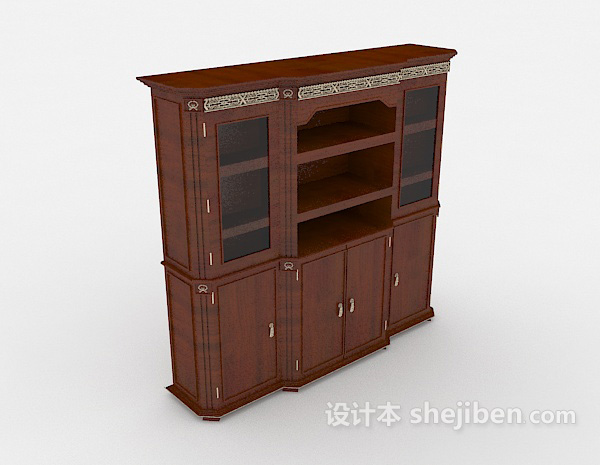 欧式棕色实木展示柜3d模型下载
