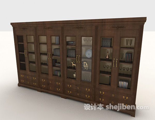 免费大型欧式书柜3d模型下载