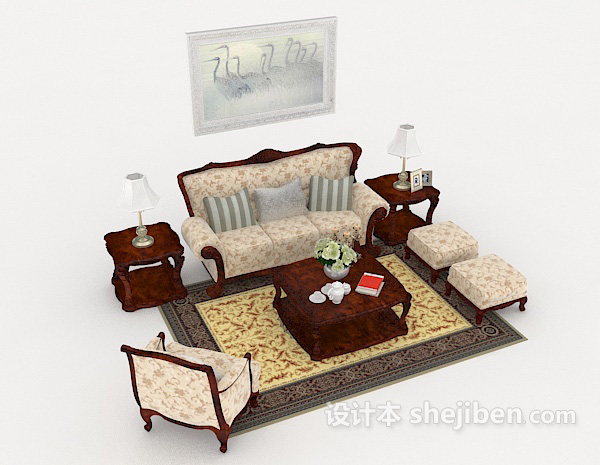 免费欧式传统组合沙发3d模型下载
