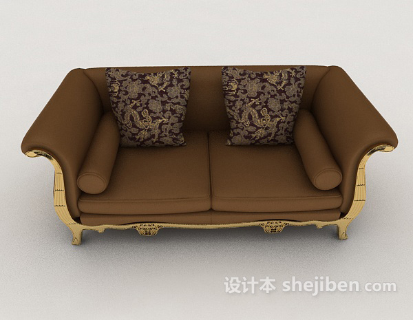 欧式风格棕色欧式双人沙发3d模型下载