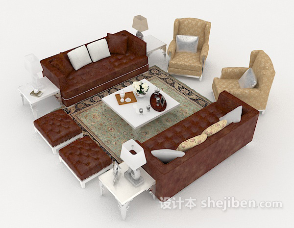 免费简欧风格组合沙发3d模型下载