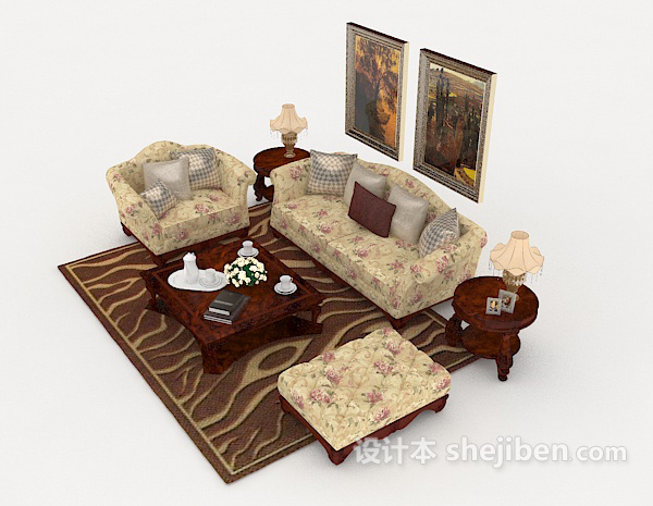 设计本豪华欧式组合沙发3d模型下载
