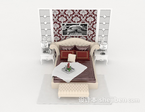 欧式风格简约欧式家居床3d模型下载