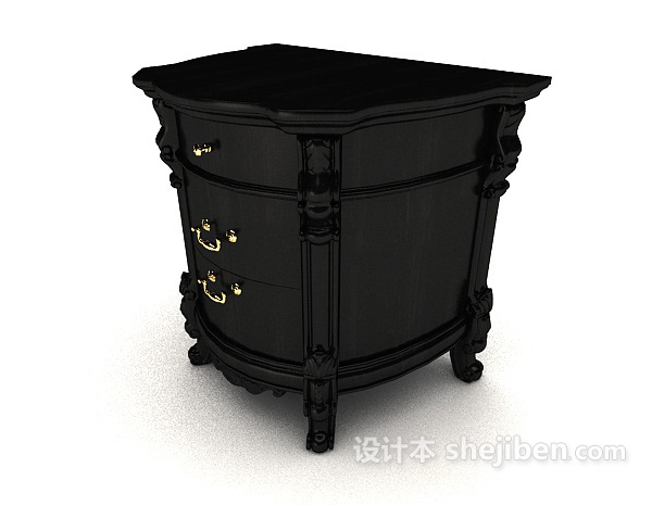 免费黑色欧式床头柜3d模型下载