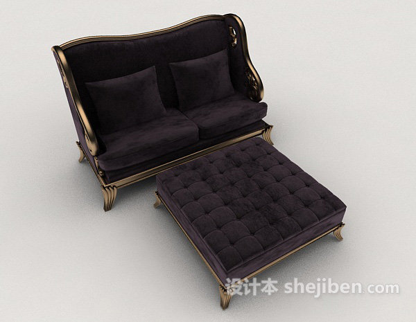 免费紫色双人休闲沙发3d模型下载